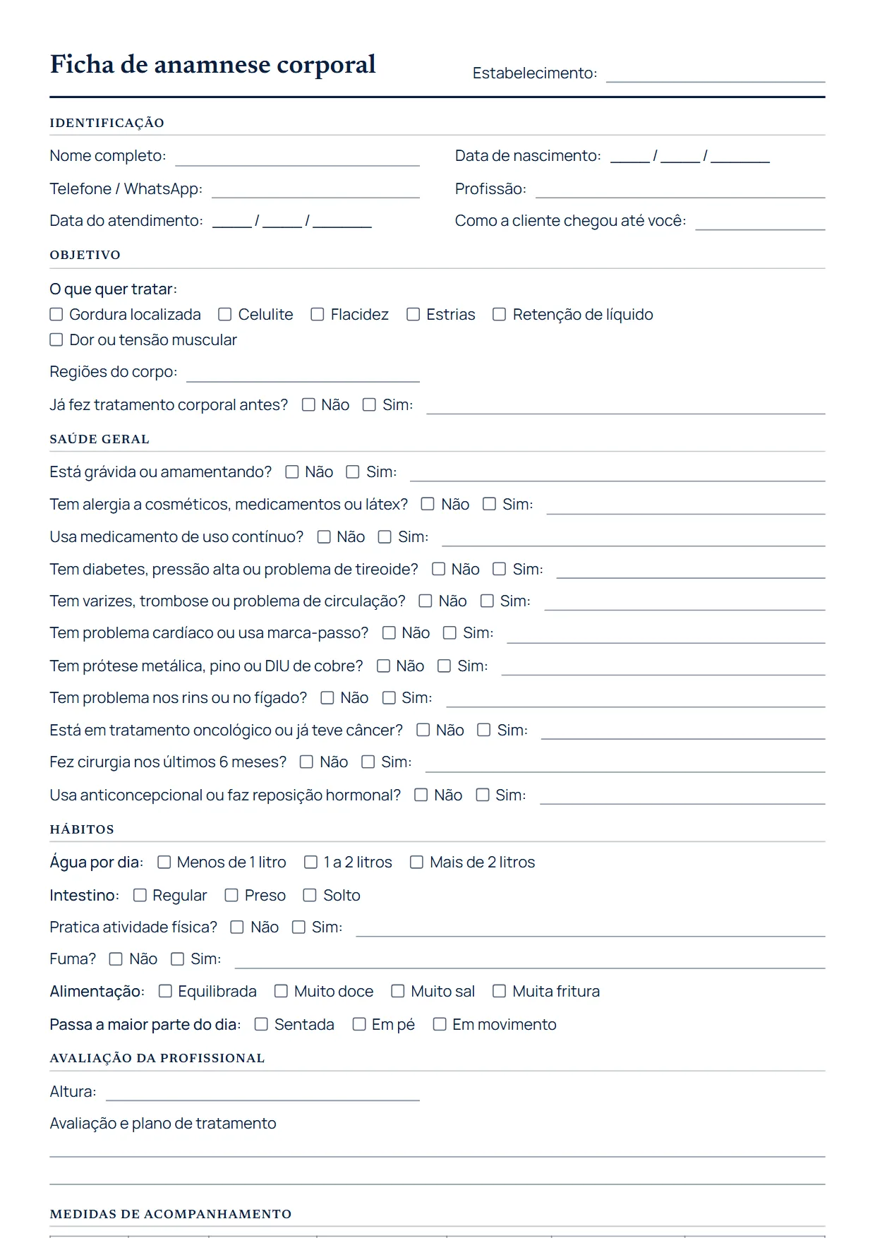 Ficha de anamnese corporal para imprimir
